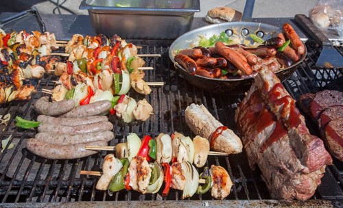 Food on the grill outside Mario's Restaurant