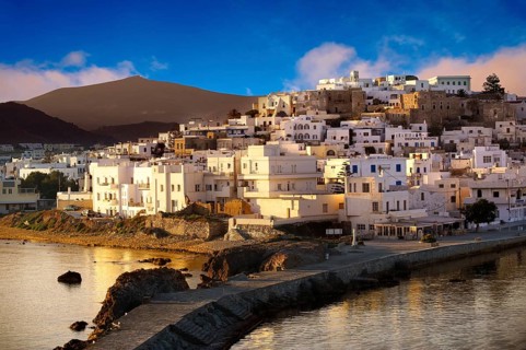 Harbour view of Naxos town in the evening light