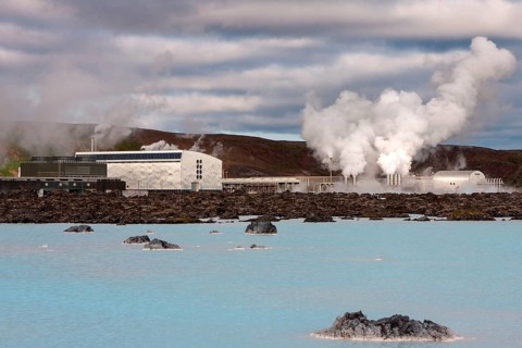 Blue Lagoon near Grindavik with the Svartsengi geothermal power plant