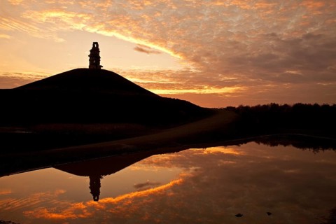 Stairway to Heaven work of art on the Rheinelbe heap reflected on a water surface