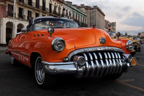 Vintage Buick from the 1950s on the Prado at dusk
