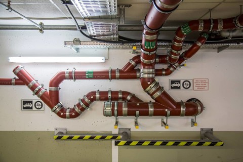 Water pipes in a garage