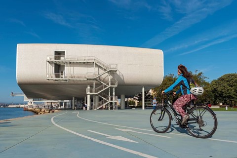 Cyclist outside Centro Botin building
