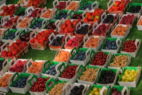 Berries in punnets on sale at a farmers' market in Provence