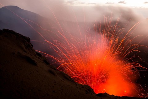 Eruption of Mount Yasur volcano