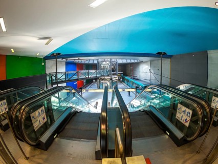 Modern metro station at the Messe Frankfurt exhibition hall