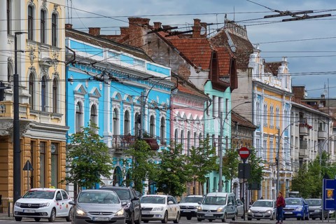 Colourfully restored house facades from the 19th century in the historic old town