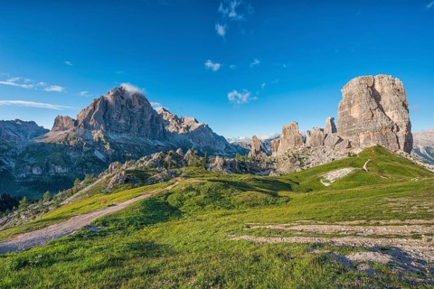Cinque Torri and Monte Averau with blue sky
