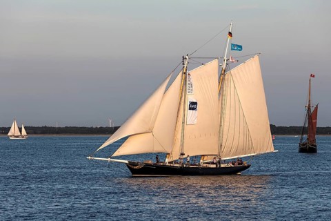 Tall ship Skythia under sail at Hanse Sail 2014 Warnemunde