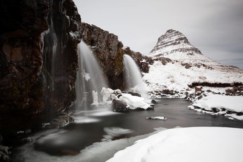 Kirkjufell mountain with waterfall