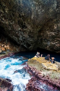 Divers preparing for their dive in the Grotto