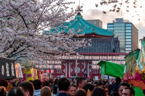 Crowd at Shinobazunoike Bentendo Temple at Hanami Fest
