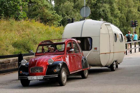 Citroen 2 CV4 1970 with old caravan