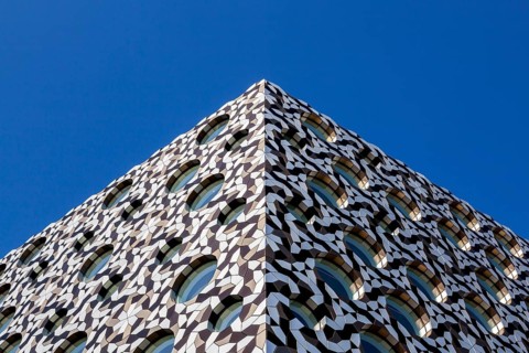 Detail of the facade of the Ravensbourne College of Design and Communication
