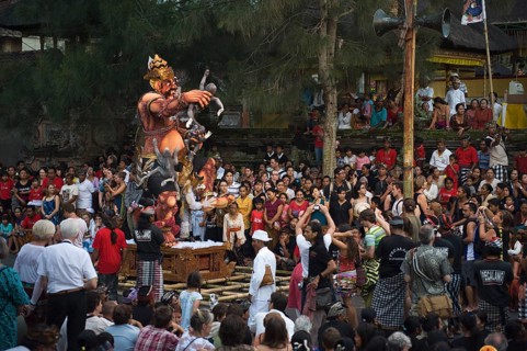 Ngrupuk parade with Ogoh-Ogoh figures on the night before the Nyepi or Balinese New Year celebration
