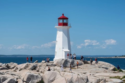 Lighthouse on granite rocks in Peggys Cove