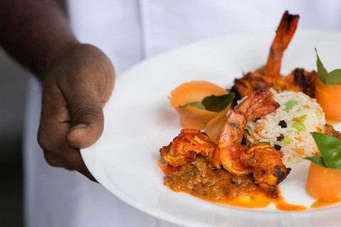 South Indian food with shrimps