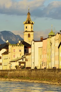 Medieval houses and Gothic town church in evening light