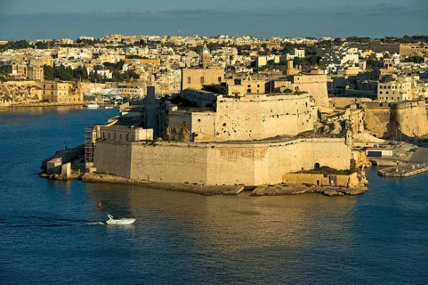 View of Valletta of the fortress Fort St. Angelo in the centre of the Grand Harbour
