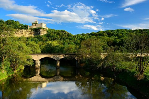 Ruins of Rudelsburg Castle on the Saale River near Bad Kosen
