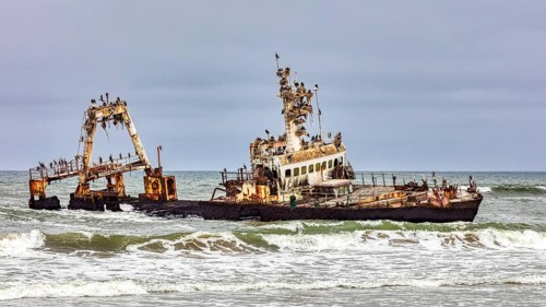 Shipwreck Zeila in the water with swell