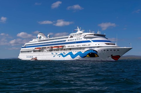The cruise ship AIDAcara at anchor off Oban