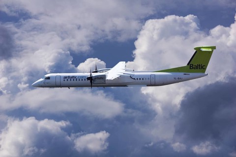 Aircraft YL-BAJ Air Baltic De Havilland Dash 8 in flight