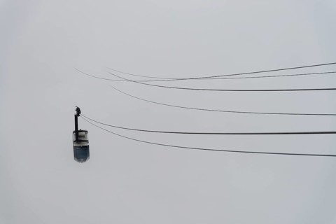 Karwendelbahn cable car in the fog