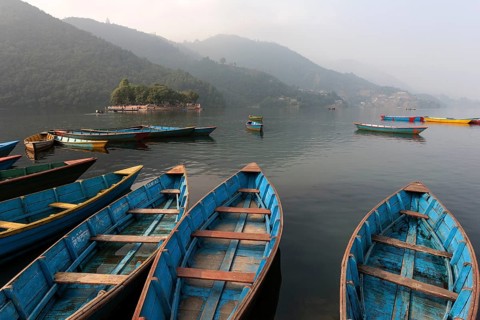 Colourful boats on Phewa Lake