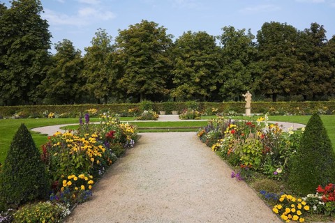 Path leading to a fountain in the grounds of Schloss Weikersheim Palace