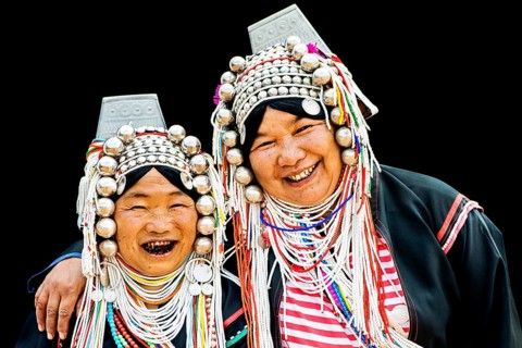 Akha hill tribe women in traditional dress