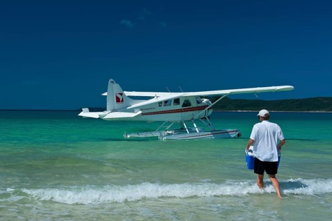 Waterplane in Whitehaven beach at the Whitsunday Islands