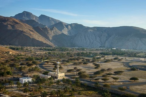 Overlooking the town with a mosque at the front