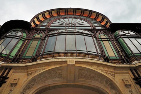Entrance of the Art Nouveau building of the Source Cachat