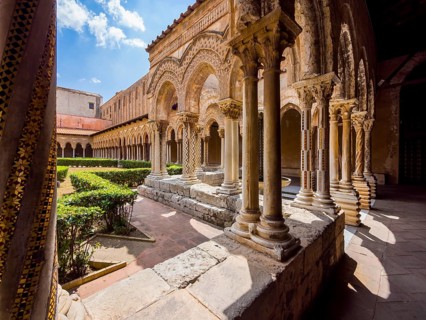 Cloister with ornate pillars