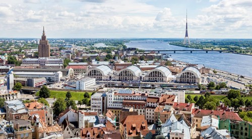 View from St. Peter's Church on the historic centre with Riga Central Market