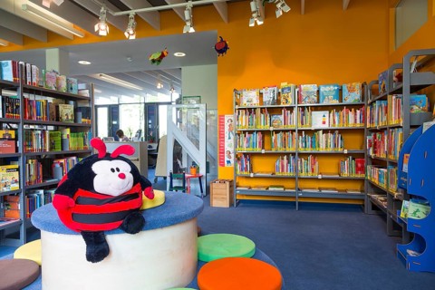 Bookshelves in the children's department