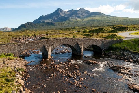 Sligachan Bridge with Sgurr nan Gillean Mountain of Cuillin Range