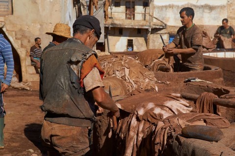 Traditional tannery with dying vats