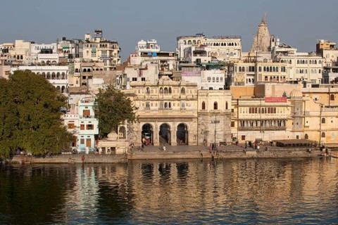 Gate Gangaur Ghat on Lake Pichola with historic centre