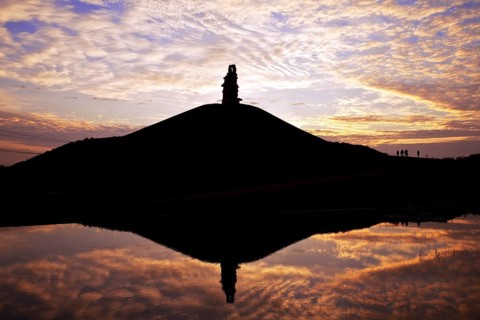 Stairway to Heaven work of art on the Rheinelbe heap reflected on a water surface