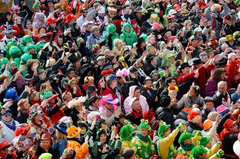 Revellers at carnival celebrations on Fat Thursday in the town hall square