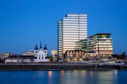 The former Lufthansa high-rise building and Deutz Abbey