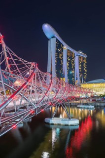 Marina Bay Sands Hotel and the Double Helix Bridge at night