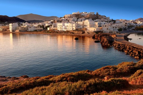 Harbour view of Naxos town in the evening light