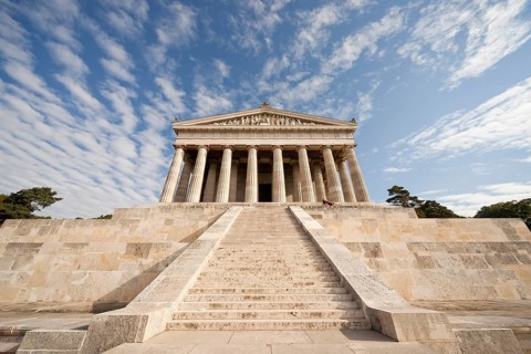 Walhalla memorialin the style of a Greek marble temple in Donaustauf