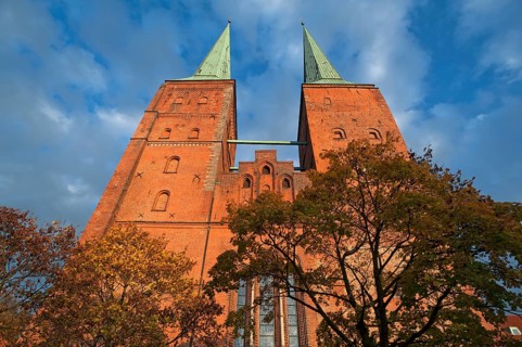 West towers of Lubeck Cathedral in the evening light