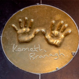 Handprints of British actor Kenneth Branagh on the floor in front of a London cinema