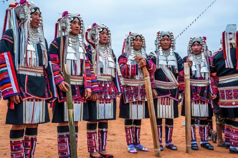 Traditionally dressed women from the Akha people