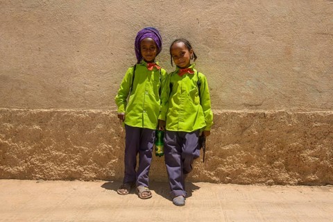 School girls wearing school uniforms